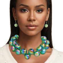 Load image into Gallery viewer, Necklace Green Iridescent Bubble Ball Bead Set
