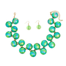 Load image into Gallery viewer, Necklace Green Iridescent Bubble Ball Bead Set
