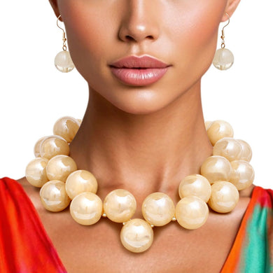 Necklace Ivory Swirled Marble Bubble Ball Bead Set
