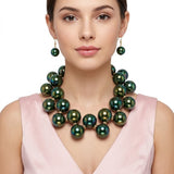 Olive Green Marble Bubble Ball Bead Necklace