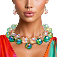 Load image into Gallery viewer, Necklace Pink Green Iridescent Bubble Ball Bead
