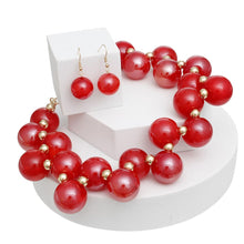 Cargar imagen en el visor de la galería, Necklace Red Swirled Marble Bubble Ball Bead Set
