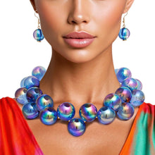 Load image into Gallery viewer, Necklace Blue Iridescent Bubble Ball Bead Gold Set

