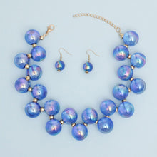Load image into Gallery viewer, Necklace Blue Iridescent Bubble Ball Bead Gold Set
