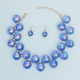 Necklace Blue Iridescent Bubble Ball Bead Gold Set
