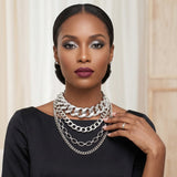 Silver Multi Link Style 4 Layer Chain Necklace