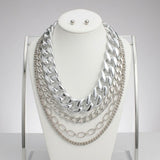 Silver Multi Link Style 4 Layer Chain Necklace
