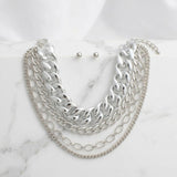 Silver Multi Link Style 4 Layer Chain Necklace