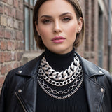 Silver Multi Link Style 4 Layer Chain Necklace