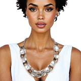 Chain Polished Silver Oval Link Long Necklace