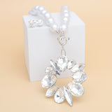 Toggle White Pearl Clear Crystal Pendant Necklace
