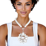 Toggle White Pearl Clear Crystal Pendant Necklace