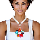 Toggle Pearl Multicolor Crystal Pendant Necklace