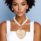 Toggle Gold Patchwork Heart Chunky Pearl Necklace