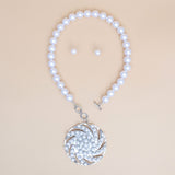 Toggle Silver Swirled Circle Chunky Pearl Necklace