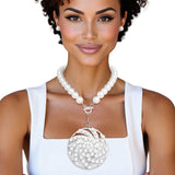 Toggle Silver Swirled Circle Chunky Pearl Necklace