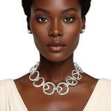 Chain Silver Edgy Sculptured Round Link Necklace