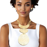 Pendant Oversized Gold Textured Bold Necklace