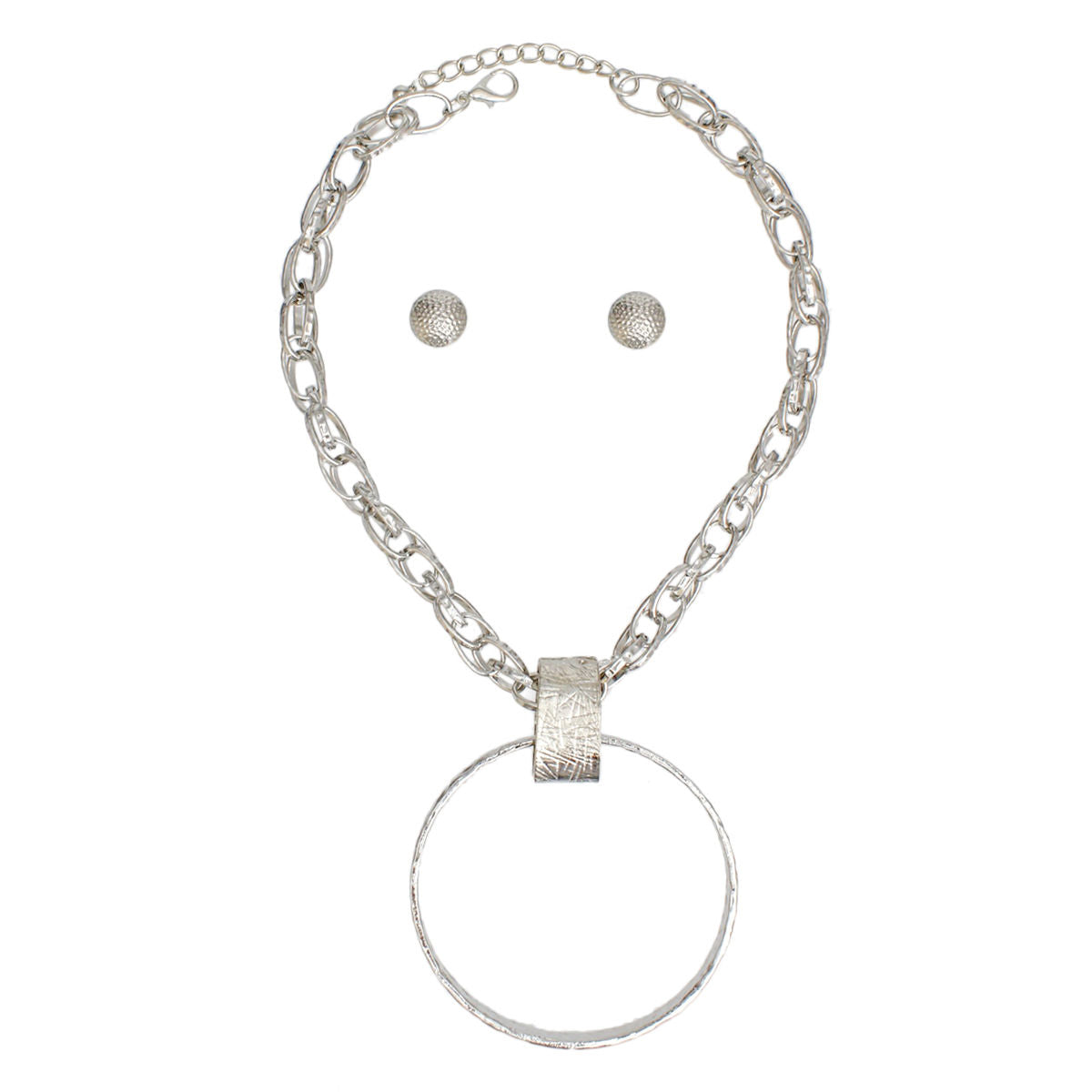 Pendant Silver Chunky Chain Ring Necklace Women