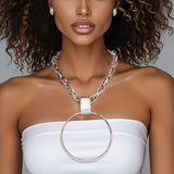 Pendant Silver Chunky Chain Ring Necklace Women