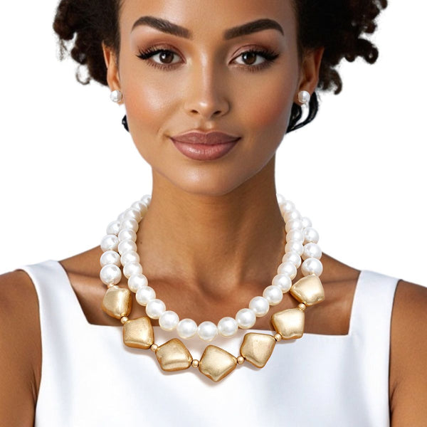 Layered Matte Gold Chunky Vintage Pearl Necklace