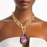 Pendant Bold Multicolor Teardrop Crystal Necklace