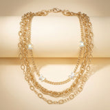 Gold Mixed Chain Stone Butterfly 3 Layer Necklace