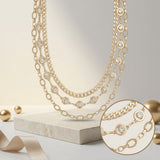 Gold Mixed Chain 3 Layer Necklace with Rhinestones