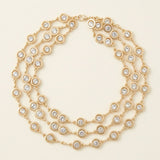 Gold 3 Layer Bezel Crystal Station Chain Necklace