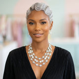 Silver 3 Layer Bezel Crystal Station Chain Necklace