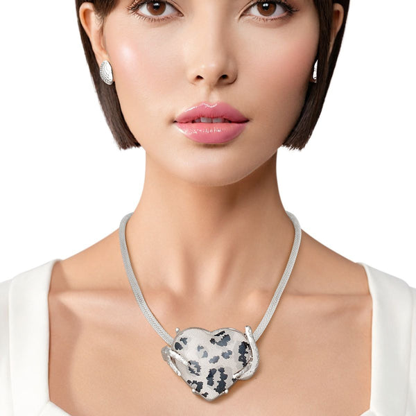 Pendant Leopard Heart Silver Mesh Chain Necklace