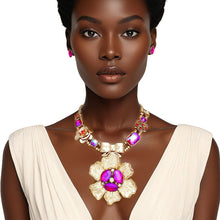 Load image into Gallery viewer, Pendant Gold Red and Purple Bow Flower Necklace
