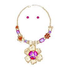 Load image into Gallery viewer, Pendant Gold Red and Purple Bow Flower Necklace
