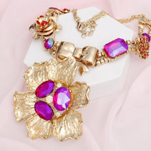 Load image into Gallery viewer, Pendant Gold Red and Purple Bow Flower Necklace
