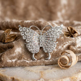 Silver Butterfly Large Brooch Pin with Crystals