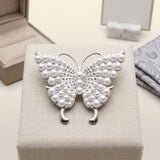Silver Butterfly Large Brooch Pin with Pearls