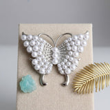 Silver Butterfly Large Brooch Pin with Pearls