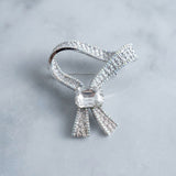 Silver and Clear Glass Crystal Woven Ribbon Brooch
