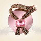 Antique Gold Pink Crystal Woven Ribbon Brooch