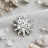 Oversize Brooch Silver Marquise Crystal Flower Pin