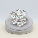 Oversized Brooch Silver Flower Aurbo Crystal Pin