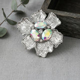 Oversized Brooch Silver Flower Aurbo Crystal Pin