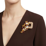 Brown Gold Cascading Crystal Square Brooch Pin