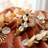 Brown Gold Cascading Crystal Square Brooch Pin