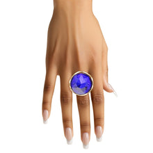 Cargar imagen en el visor de la galería, Cocktail Round Cut Blue Crystal Gold Stretch Ring

