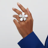 Cocktail Ring Silver Aurbo Teardrop Crystal Flower