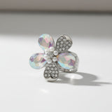 Cocktail Ring Silver Aurbo Teardrop Crystal Flower