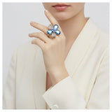 Cocktail Ring Mixed Blue Teardrop Crystal Flower