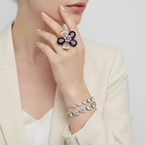 Cocktail Ring Purple Teardrop Crystal Flower Design