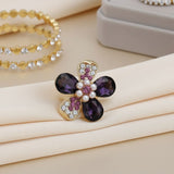 Cocktail Ring Purple Teardrop Crystal Flower Design